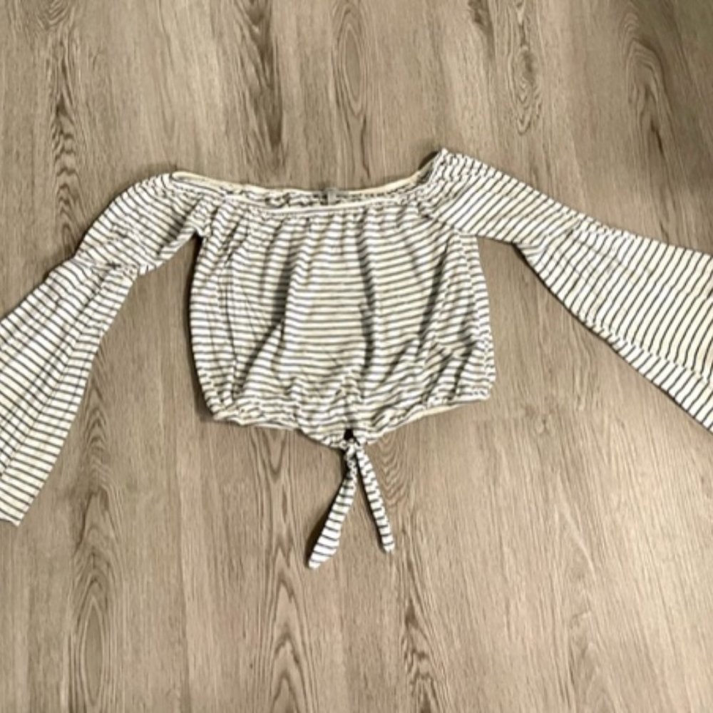Striped Flare Cropped Off the Shoulder Shirt
